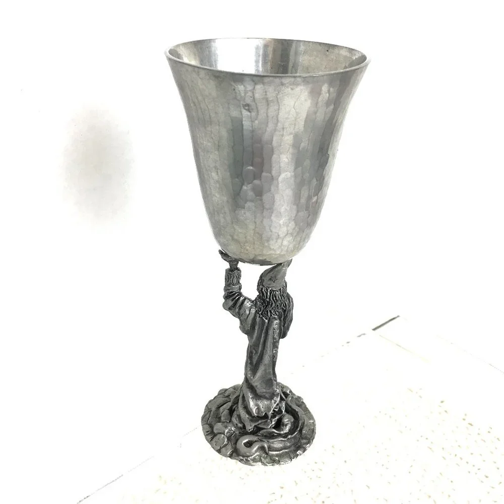 * Ballena Bay Hand Crafted Pewter Art Wizard Goblet Cup 8” Vtg